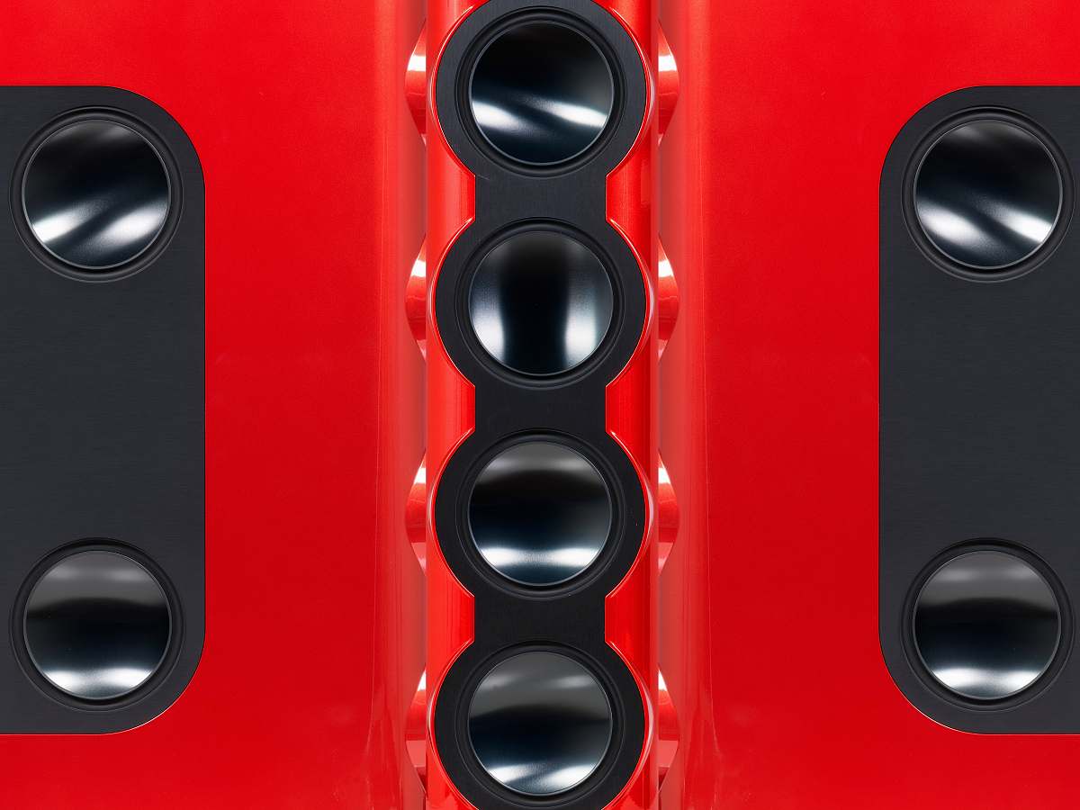 audio speaker black and red case speaker